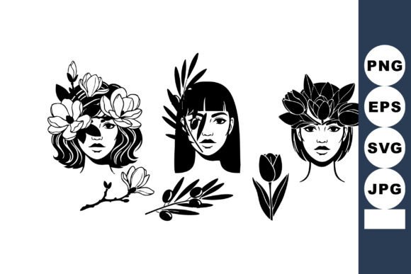 Black and White Vector Art of Three Wome