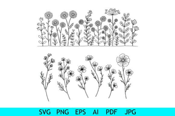Hand Drawn Wildflower Line Art