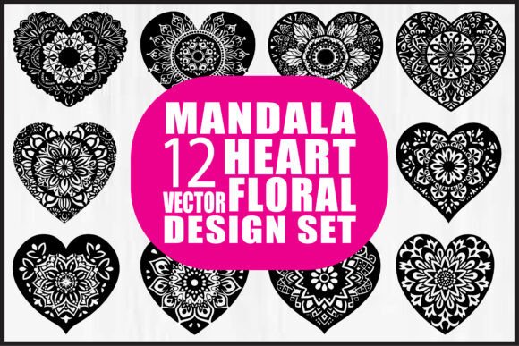 Mandala Floral Heart Vector Set Review