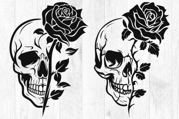Rose Skull Svg File , Skull with Flower